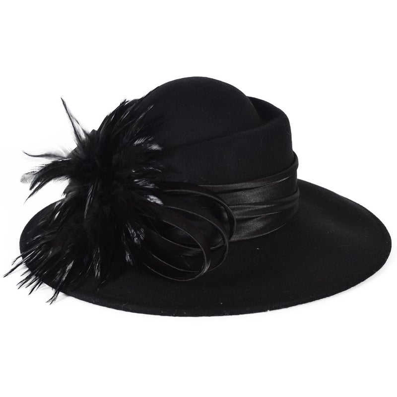 VECRY Ladies 100% Wool Felt Feather Cocktail British Formal Party Hat (Black) - Image 2